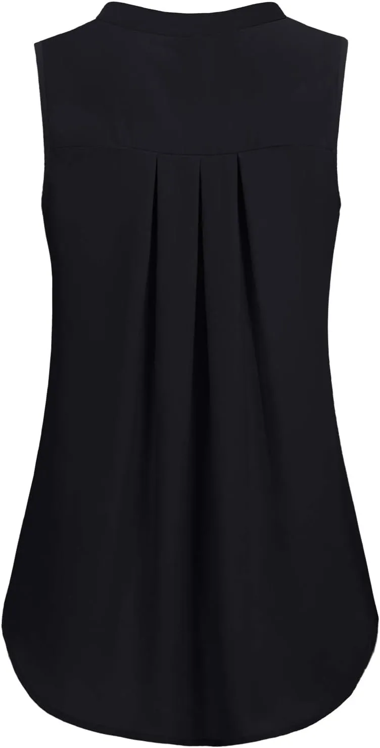 Womens Notch V Neck Sleeveless Chiffon Blouse Shirts