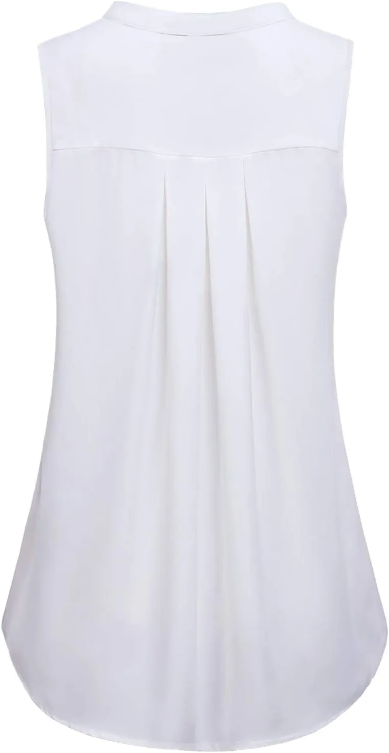 Womens Notch V Neck Sleeveless Chiffon Blouse Shirts
