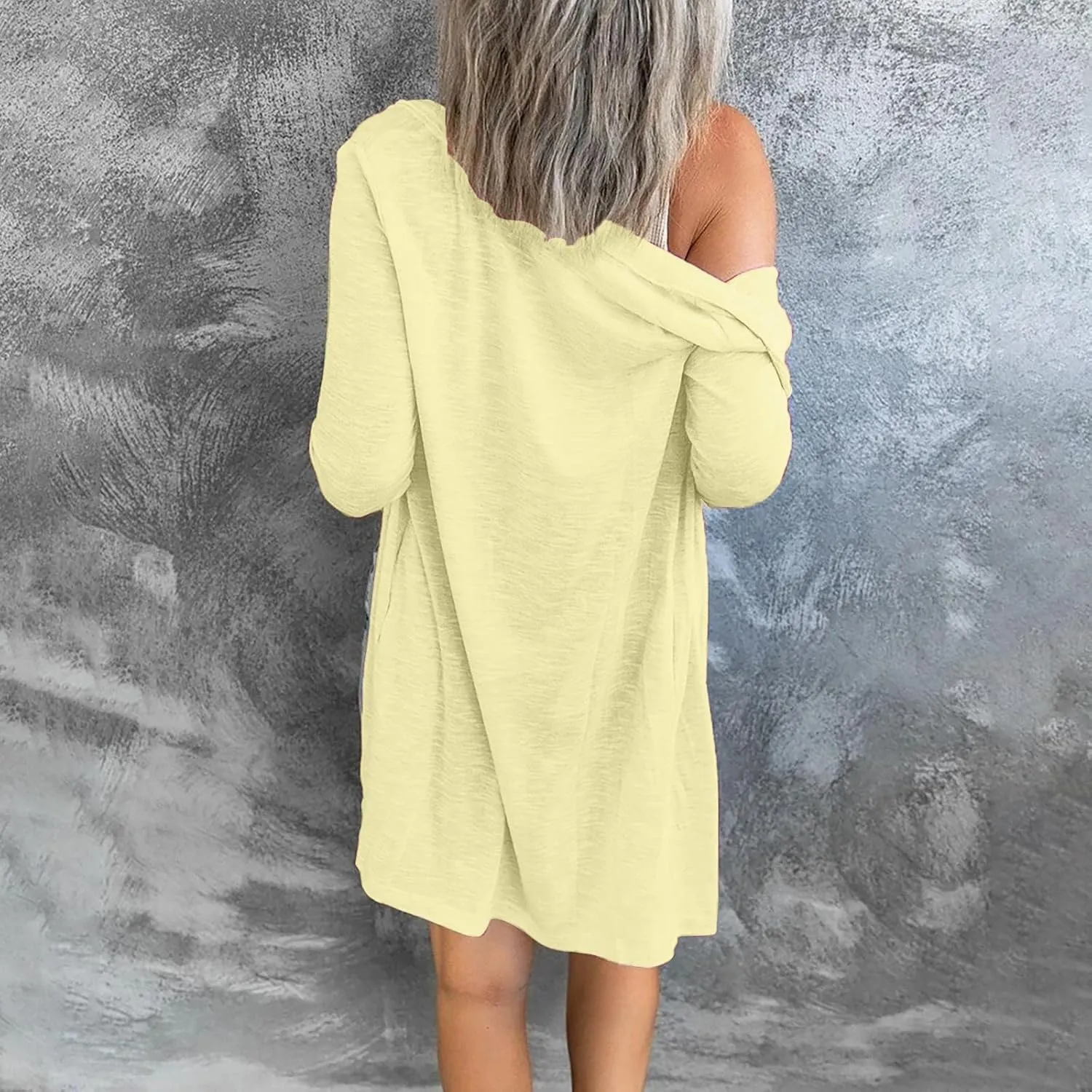 Womens Open Front Lightweight Long Cardigan for Womens Plus Size Button Down Loose Solid Outerwear with Pockets