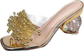 Women's Open Toe Heeled Sandal Chunky Heel Rhinestone Ladies Shoes Fashion Casual High Heel Open Fish Mouth Square