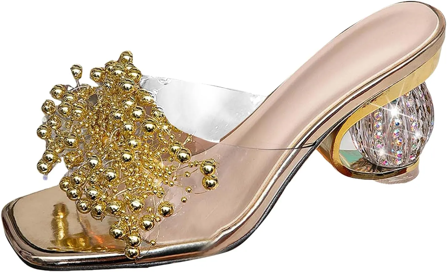 Women's Open Toe Heeled Sandal Chunky Heel Rhinestone Ladies Shoes Fashion Casual High Heel Open Fish Mouth Square