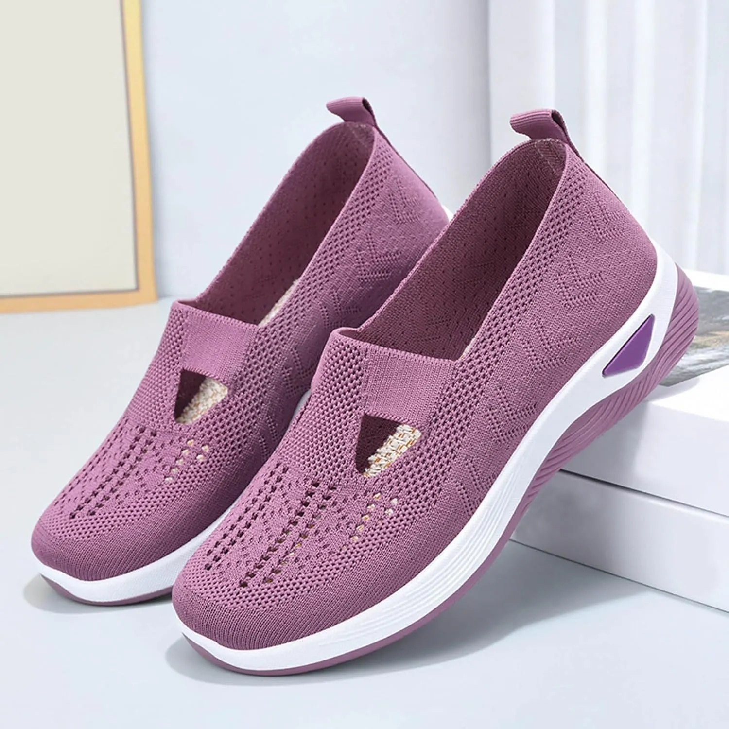 Womens Orthopedic Comfortable Walking Shoes Slip On Sneakers with Arch Support Casual Loafers Plantar Fasciitis Relief Foot Heel Pain Diabetic