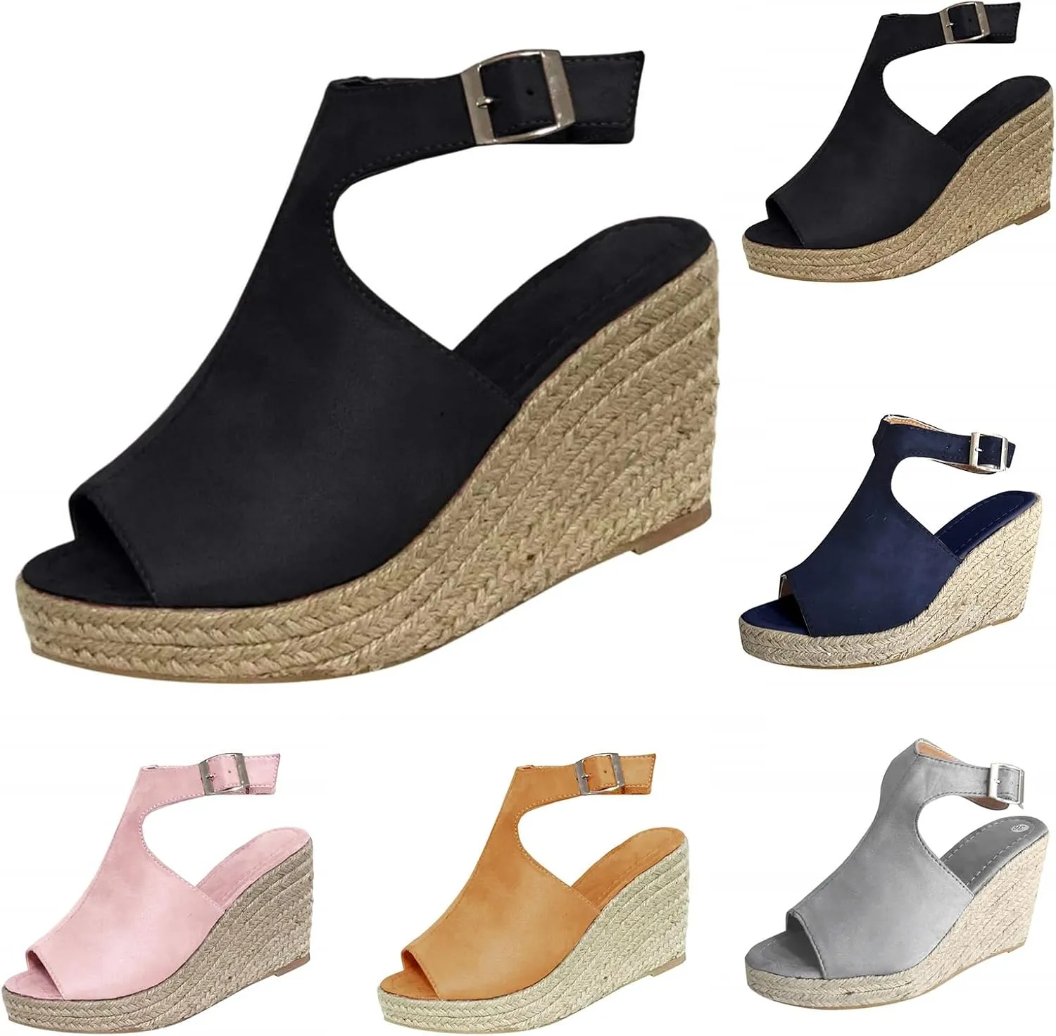 Womens Orthopedic Sandals Peep Toe Heeled Sandals Vintage Strap Breathable Casual Slide Shoes Platform Wedges Buckle Ankle Strap Sandals Espadrilles Slip on Sandal