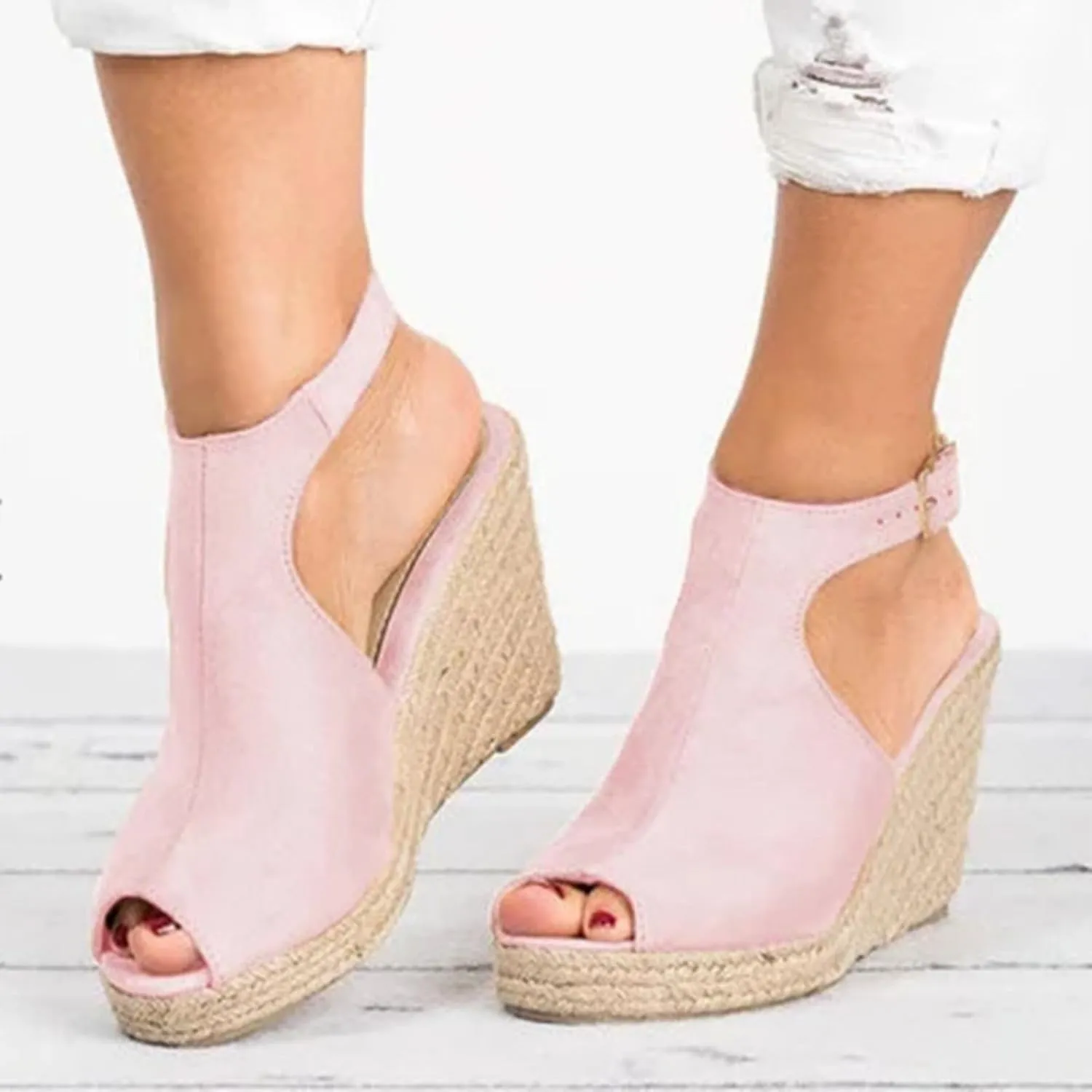 Womens Orthopedic Sandals Peep Toe Heeled Sandals Vintage Strap Breathable Casual Slide Shoes Platform Wedges Buckle Ankle Strap Sandals Espadrilles Slip on Sandal