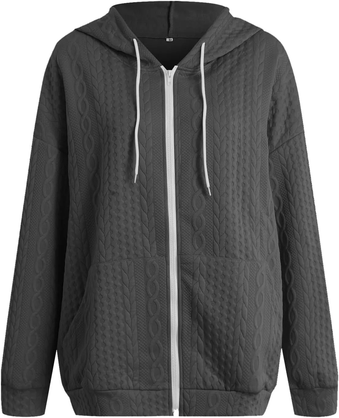 Womens Oversized Hoodies Zip Up Long Sleeve Drawstring Sweatshirt Lightweight Texture Jacket with Pocket 2024