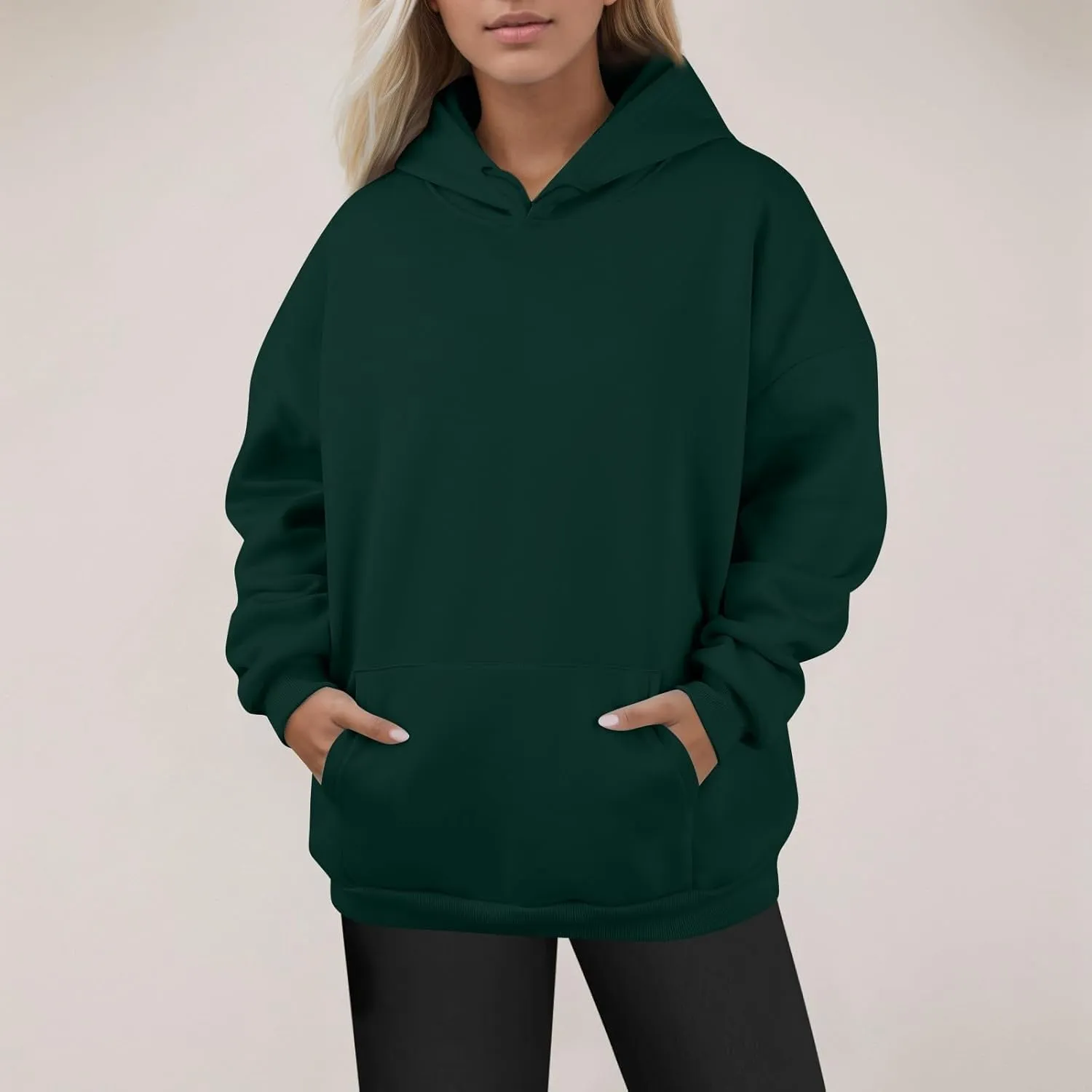 Womens Plain Hoodies Oversized Sweatshirts Pullover Fleece Sweaters With Pockets Winter Fall Outfits Y2k Clothes