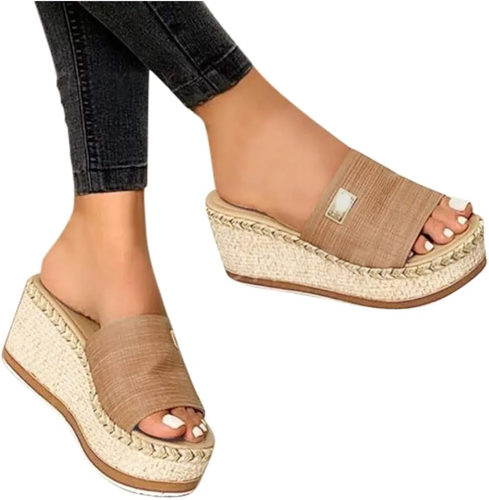Womens Platform Sandals Womens Flats Platform Sandals for Women Wedge for Women White Dressy Casual Elastic Ankle Strap Dressy Comfortable Walking
