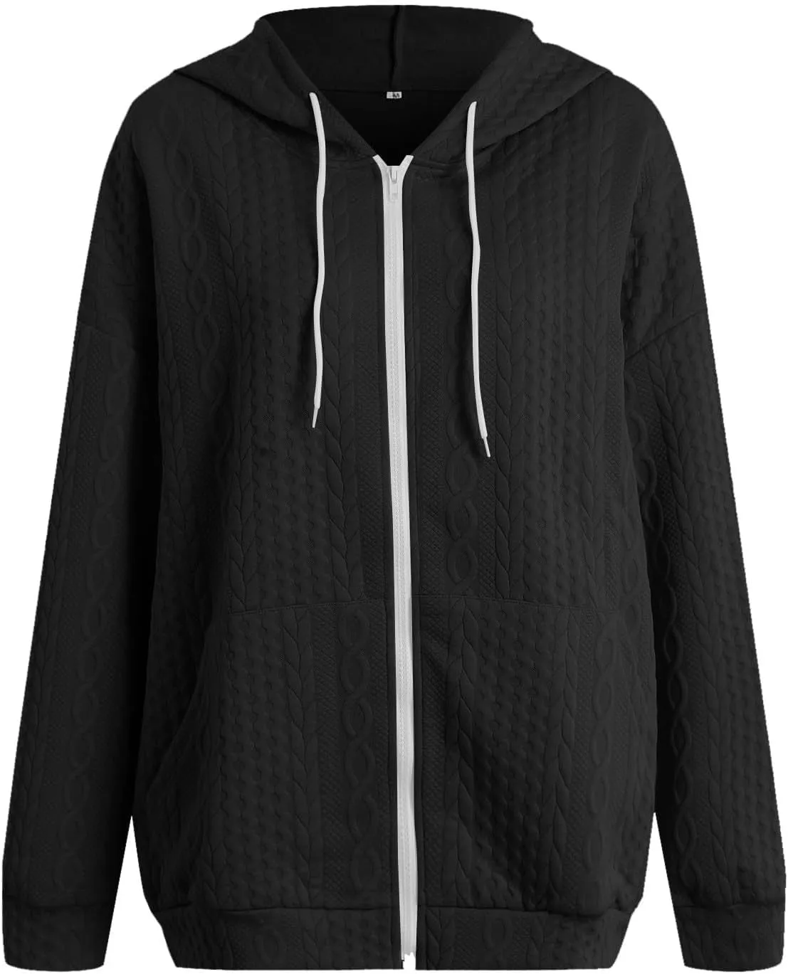 Womens Plus Size Hoodies Zip Up Sweatshirts Long Sleeve Textured Drawstring Zip Jackets Outwear with Pockets