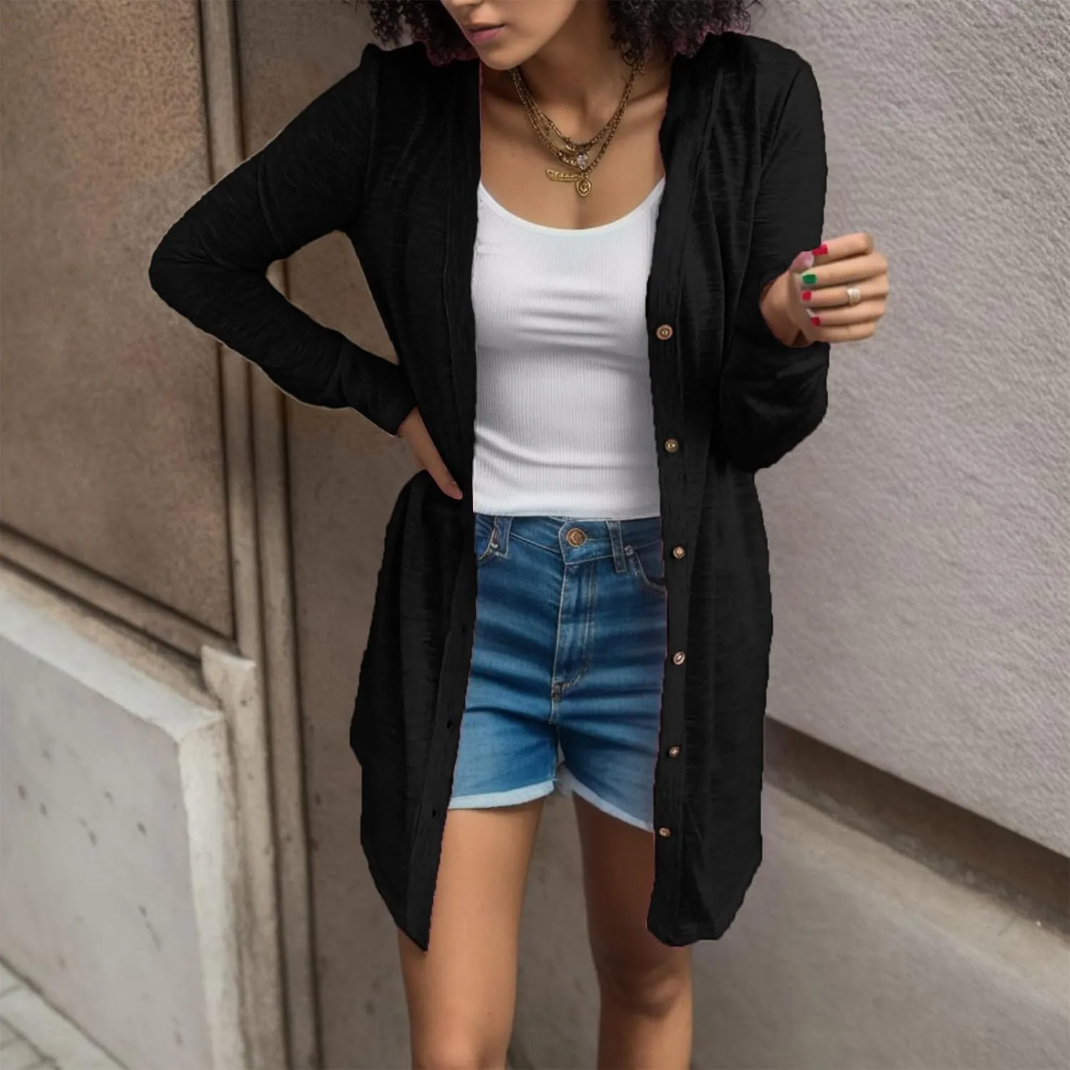 Womens Plus Size Jackets Women Casual Solid Button Down Long Sleeve Cardigan Blouse Lightweight Womens Jackets