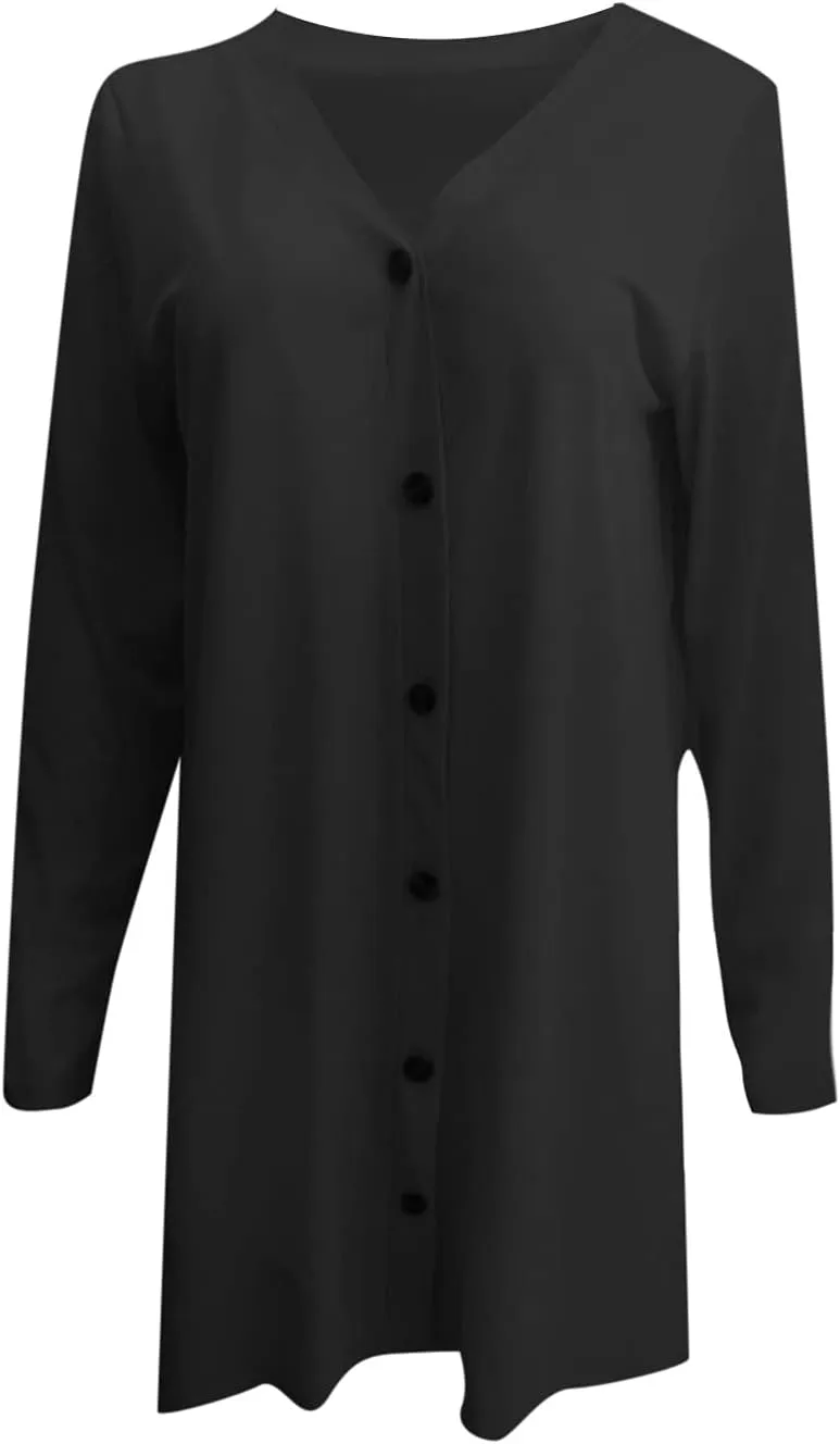Womens Plus Size Jackets Women Casual Solid Button Down Long Sleeve Cardigan Blouse Lightweight Womens Jackets