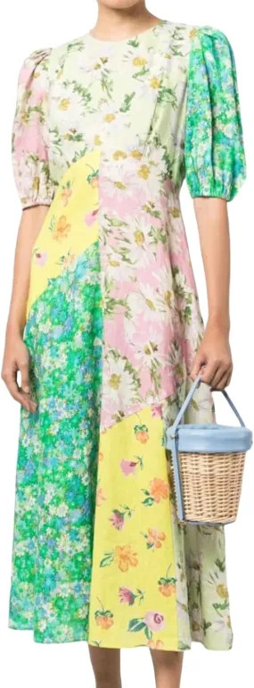 Womens Printed Boho Maxi Dress Womens Crew Neck Maxi Dresses Puff Sleeve A-line Dress Floral Dresses
