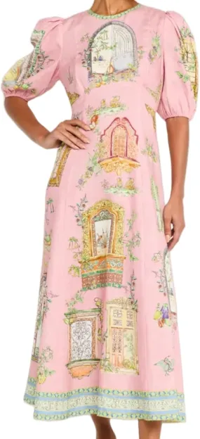 Womens Printed Boho Maxi Dress Womens Crew Neck Maxi Dresses Puff Sleeve A-line Dress Floral Dresses