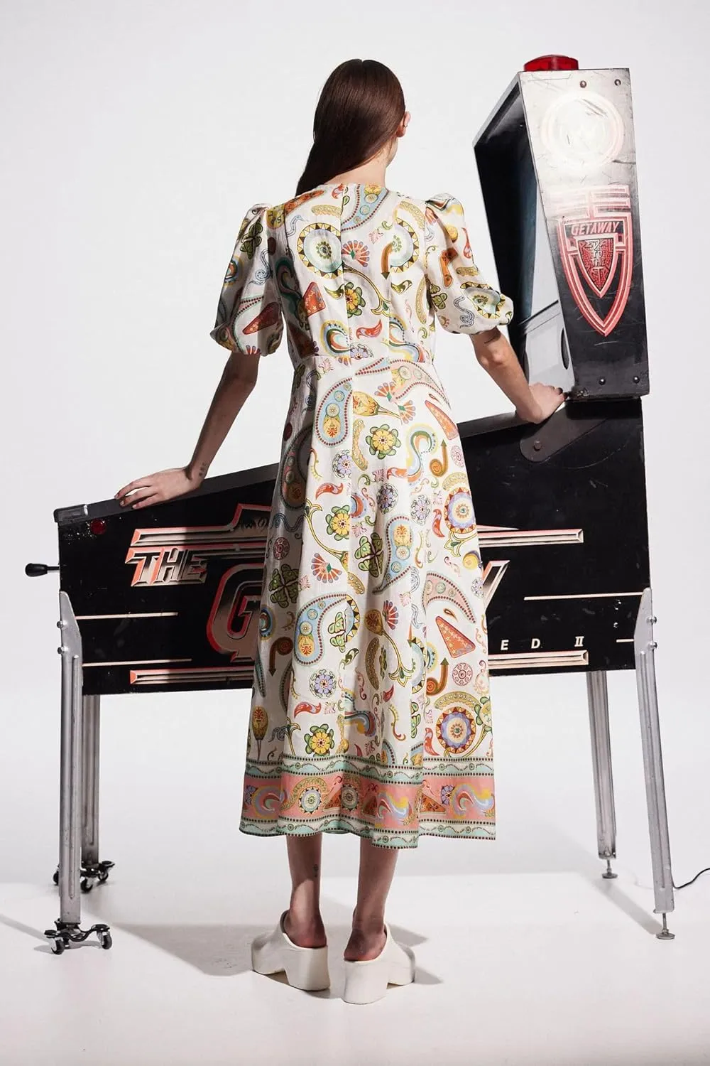 Womens Printed Boho Maxi Dress Womens Crew Neck Maxi Dresses Puff Sleeve A-line Dress Floral Dresses