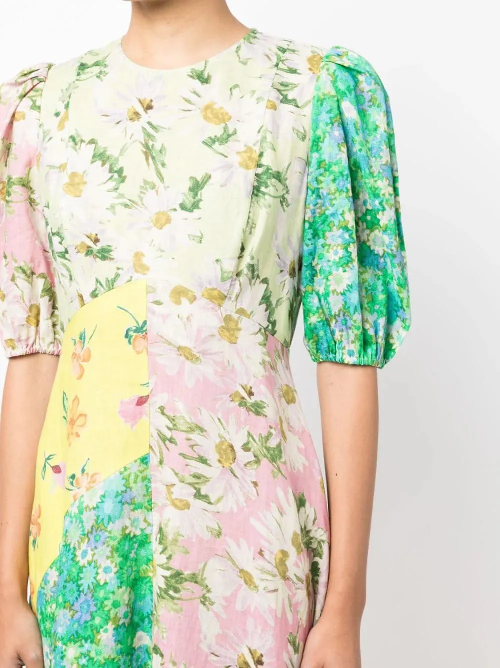 Womens Printed Boho Maxi Dress Womens Crew Neck Maxi Dresses Puff Sleeve A-line Dress Floral Dresses