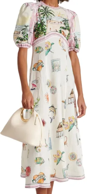 Womens Printed Boho Maxi Dress Womens Crew Neck Maxi Dresses Puff Sleeve A-line Dress Floral Dresses