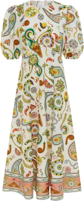 Womens Printed Boho Maxi Dress Womens Crew Neck Maxi Dresses Puff Sleeve A-line Dress Floral Dresses