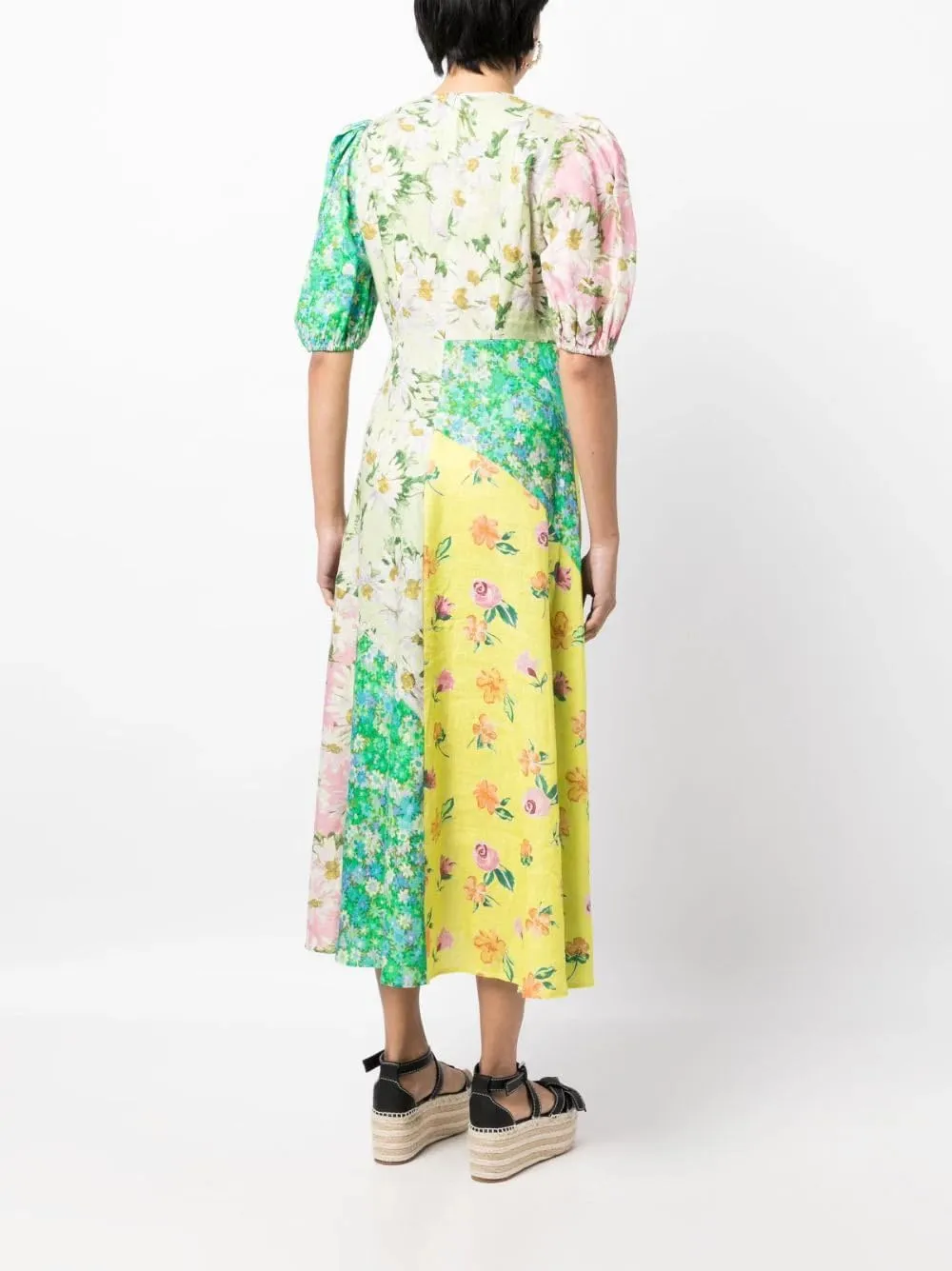 Womens Printed Boho Maxi Dress Womens Crew Neck Maxi Dresses Puff Sleeve A-line Dress Floral Dresses