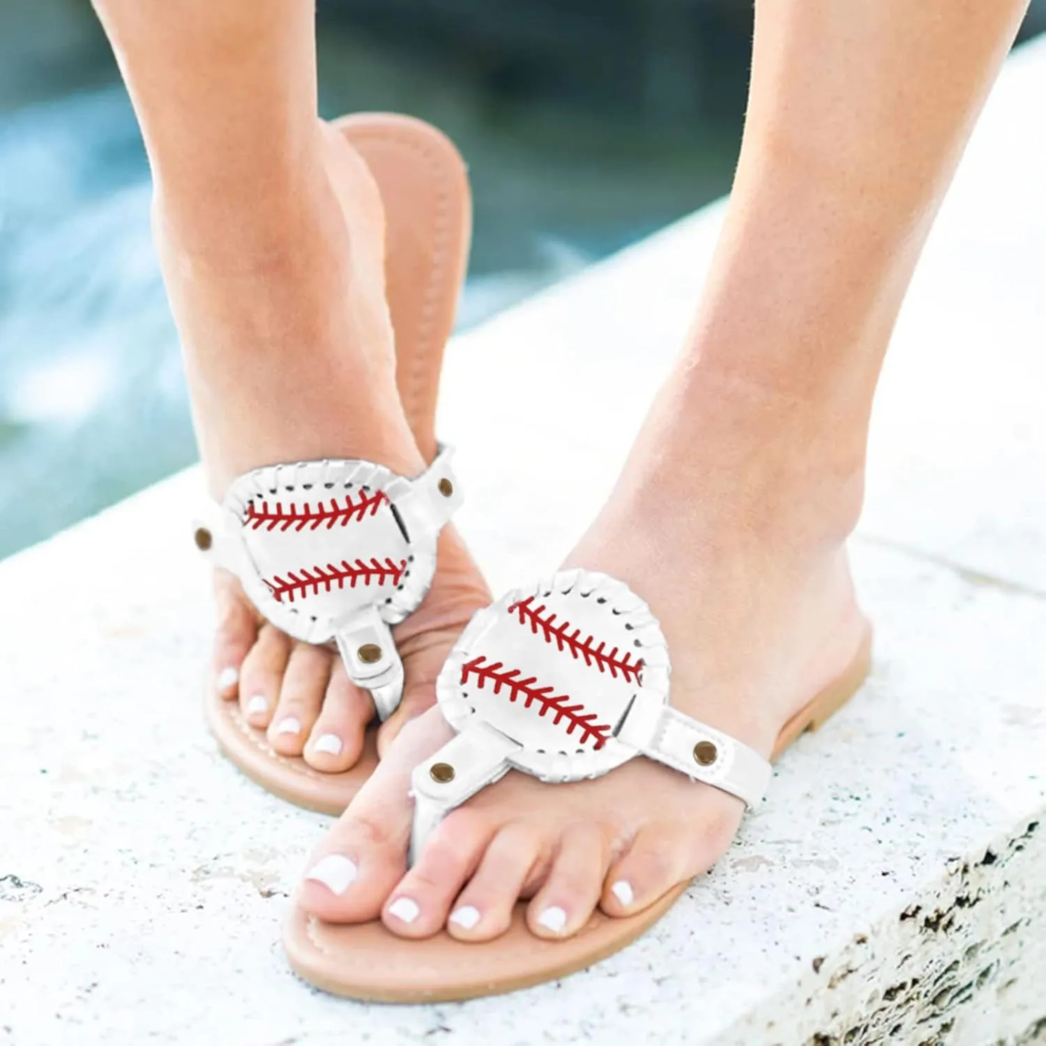 Womens Sandals, Baseball Flip-Flop Sandals Womens, Vintage Print Sandals Flat Pinch Toe Comfortable Sandals Summer Dressy Casual Sandals