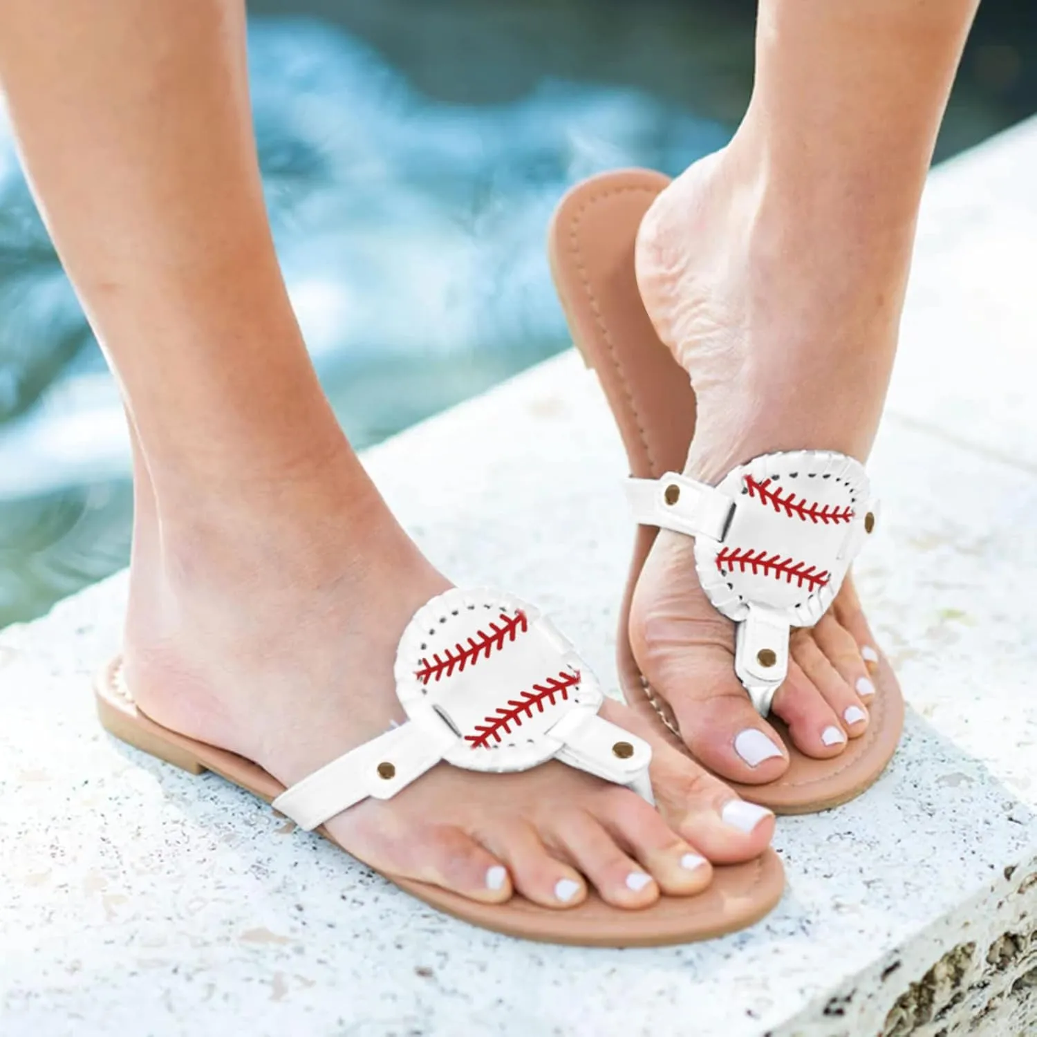 Womens Sandals, Baseball Flip-Flop Sandals Womens, Vintage Print Sandals Flat Pinch Toe Comfortable Sandals Summer Dressy Casual Sandals