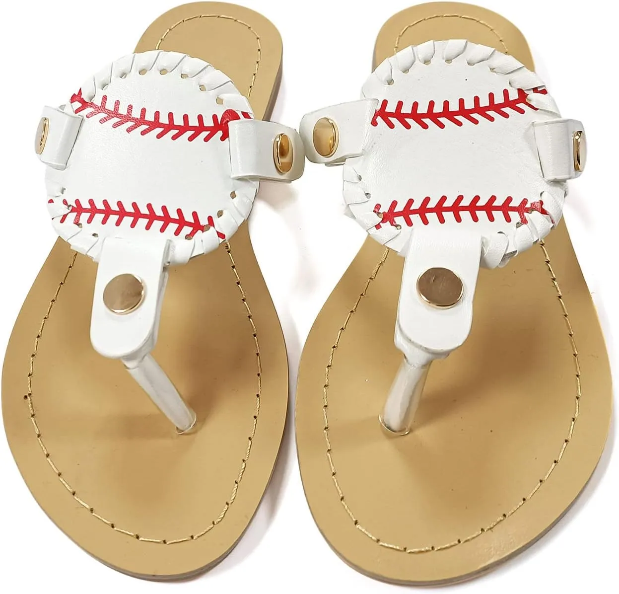 Womens Sandals, Baseball Flip-Flop Sandals Womens, Vintage Print Sandals Flat Pinch Toe Comfortable Sandals Summer Dressy Casual Sandals