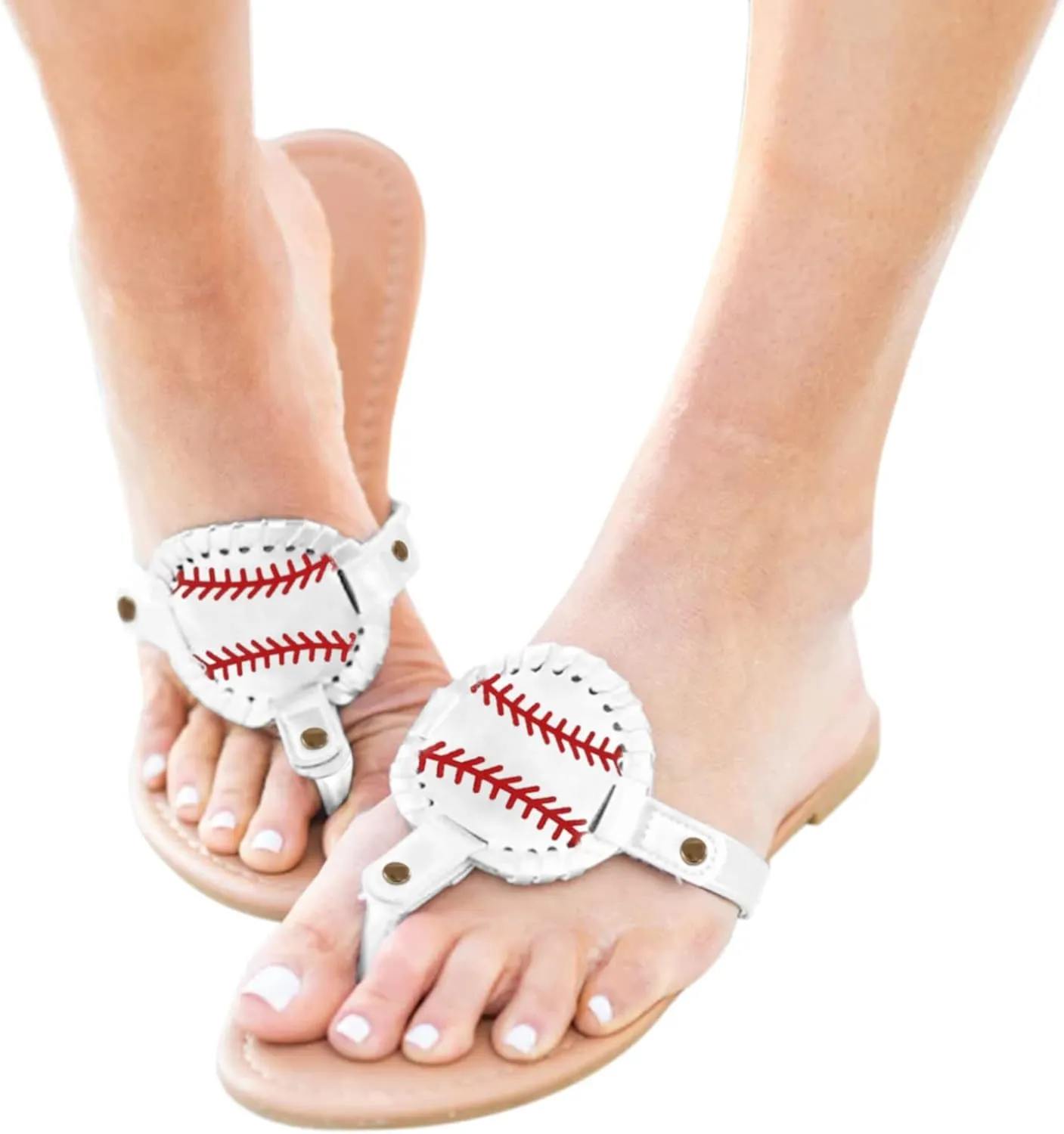 Womens Sandals, Baseball Flip-Flop Sandals Womens, Vintage Print Sandals Flat Pinch Toe Comfortable Sandals Summer Dressy Casual Sandals