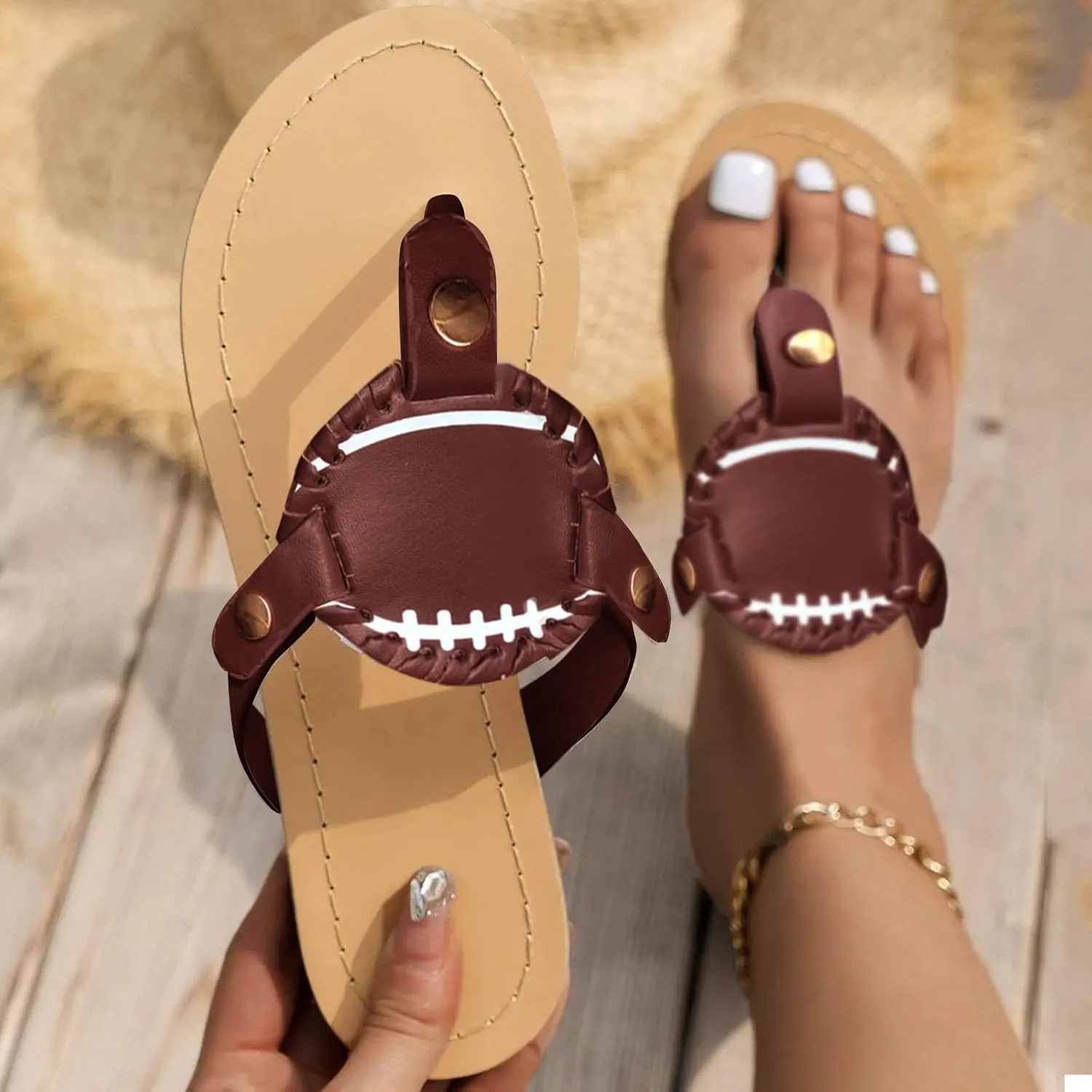 Womens Sandals, Baseball Flip-Flop Sandals Womens, Vintage Print Sandals Flat Pinch Toe Comfortable Sandals Summer Dressy Casual Sandals