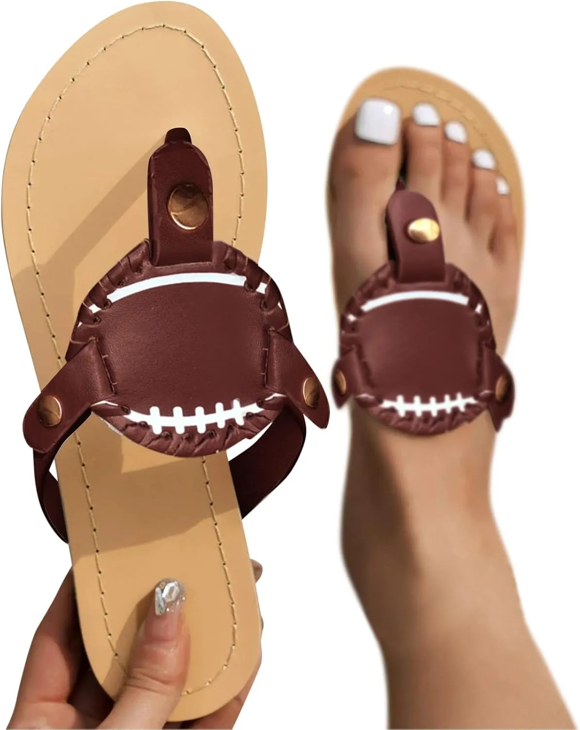 Womens Sandals, Baseball Flip-Flop Sandals Womens, Vintage Print Sandals Flat Pinch Toe Comfortable Sandals Summer Dressy Casual Sandals