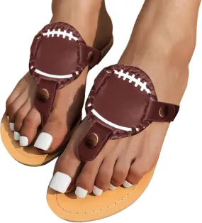 Womens Sandals, Baseball Flip-Flop Sandals Womens, Vintage Print Sandals Flat Pinch Toe Comfortable Sandals Summer Dressy Casual Sandals