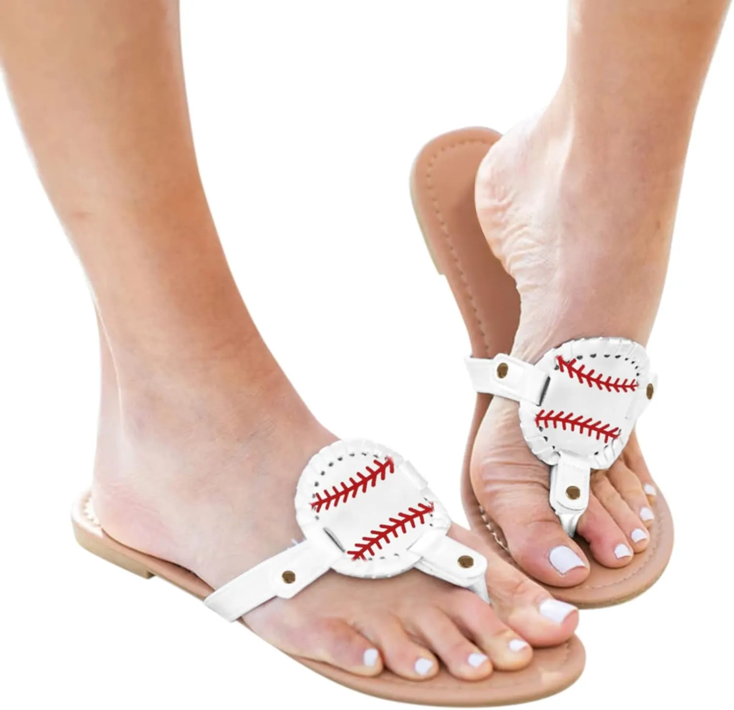Womens Sandals, Baseball Flip-Flop Sandals Womens, Vintage Print Sandals Flat Pinch Toe Comfortable Sandals Summer Dressy Casual Sandals