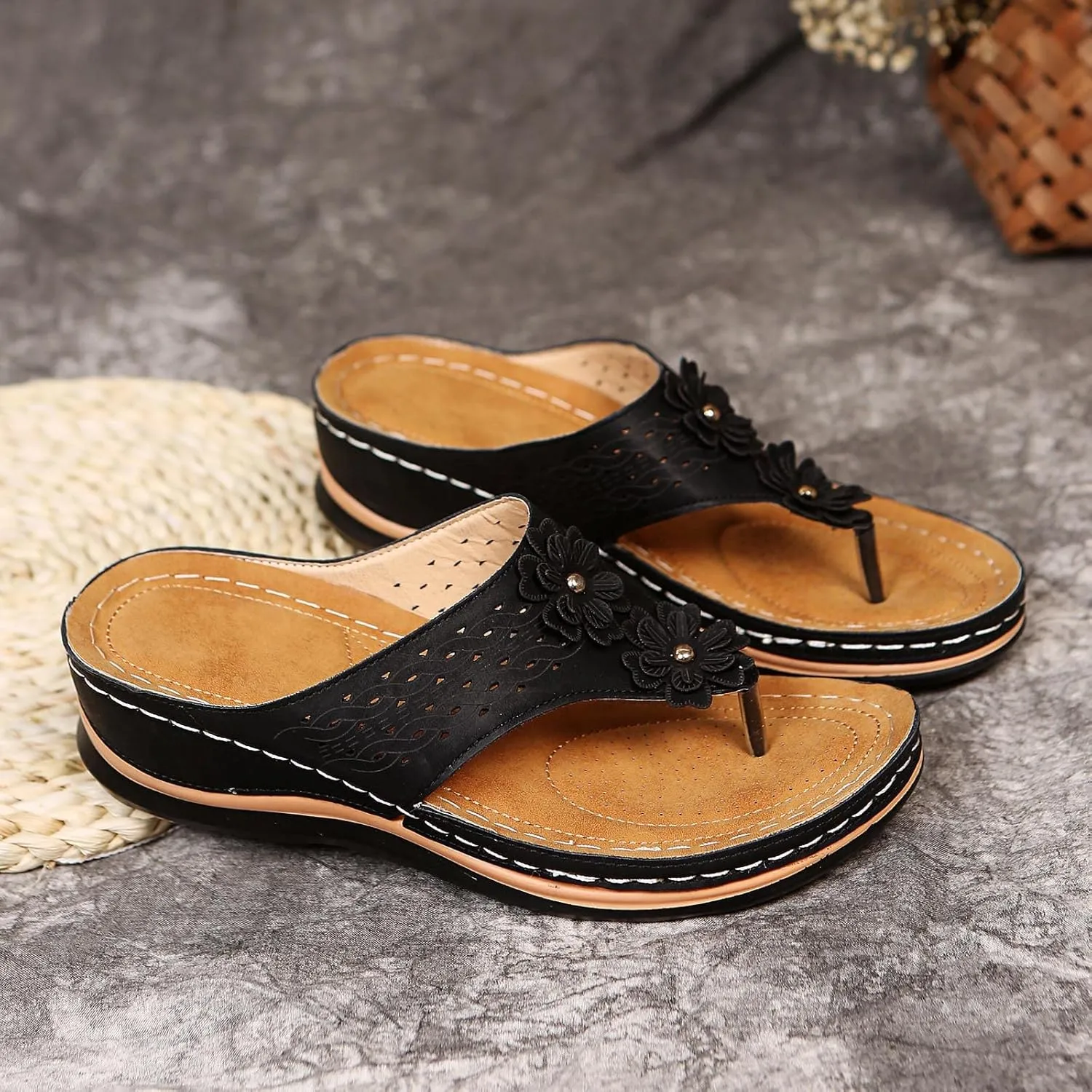 Womens Sandals Comfortable Flip Flops with Arch Support Summer Casual Dressy Wedge Platform Sandals Cute Shoes