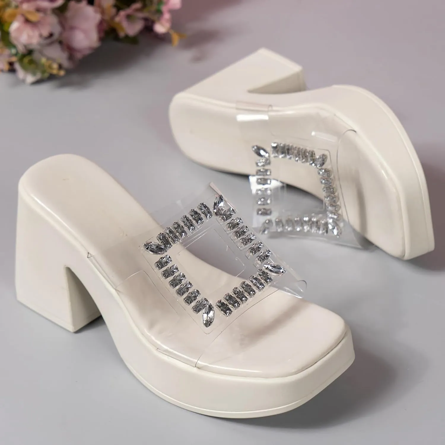 Womens Sandals Platform Sandal Womens Clear Strap Sandals Slip On High Heeled Dress Shoes for Prom Wedding Party