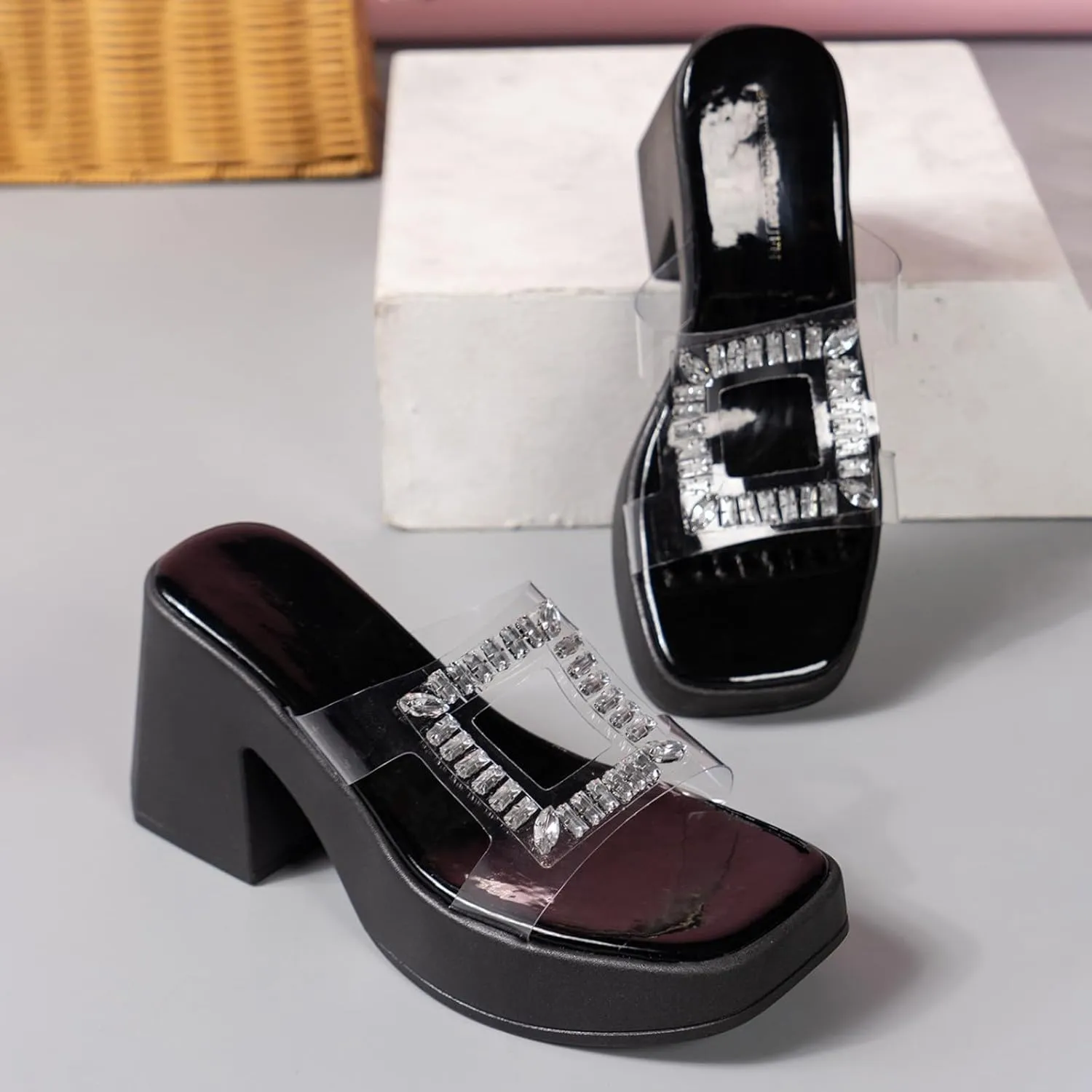 Womens Sandals Platform Sandal Womens Clear Strap Sandals Slip On High Heeled Dress Shoes for Prom Wedding Party