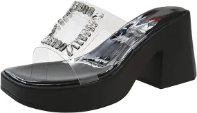 Womens Sandals Platform Sandal Womens Clear Strap Sandals Slip On High Heeled Dress Shoes for Prom Wedding Party