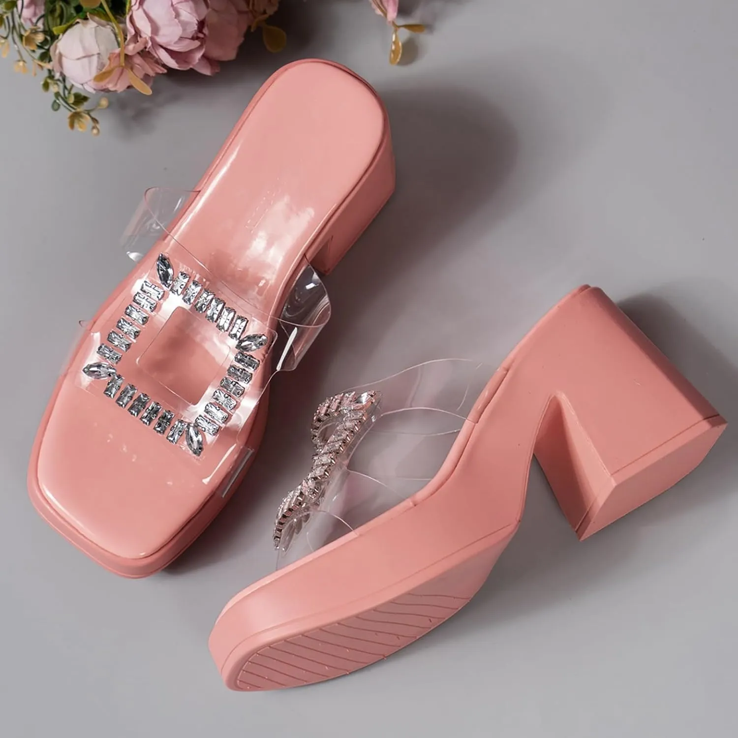 Womens Sandals Platform Sandal Womens Clear Strap Sandals Slip On High Heeled Dress Shoes for Prom Wedding Party