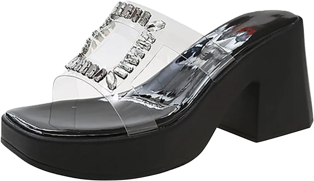 Womens Sandals Platform Sandal Womens Clear Strap Sandals Slip On High Heeled Dress Shoes for Prom Wedding Party