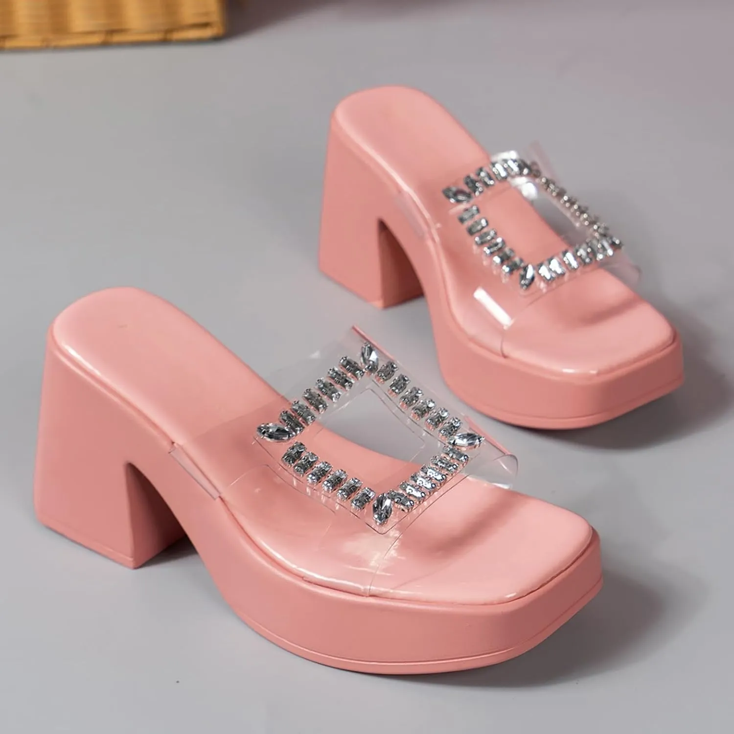 Womens Sandals Platform Sandal Womens Clear Strap Sandals Slip On High Heeled Dress Shoes for Prom Wedding Party