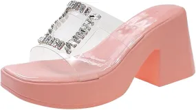 Womens Sandals Platform Sandal Womens Clear Strap Sandals Slip On High Heeled Dress Shoes for Prom Wedding Party