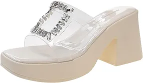Womens Sandals Platform Sandal Womens Clear Strap Sandals Slip On High Heeled Dress Shoes for Prom Wedding Party