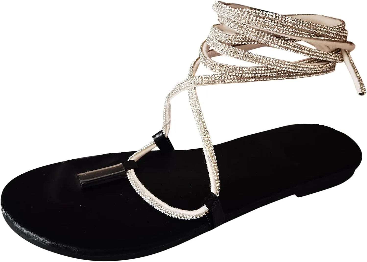 Womens Sandals, Roman Lace-Up Knee-High Womens Sandals, Women's Flat Strappy Sandals Retro Hollowed Out Summer Sandals