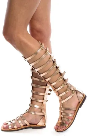 Womens Sandals, Roman Lace-Up Knee-High Womens Sandals, Women's Flat Strappy Sandals Retro Hollowed Out Summer Sandals