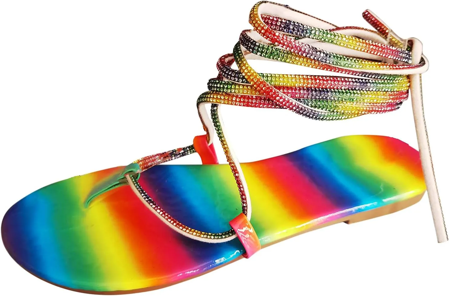 Womens Sandals, Roman Lace-Up Knee-High Womens Sandals, Women's Flat Strappy Sandals Retro Hollowed Out Summer Sandals