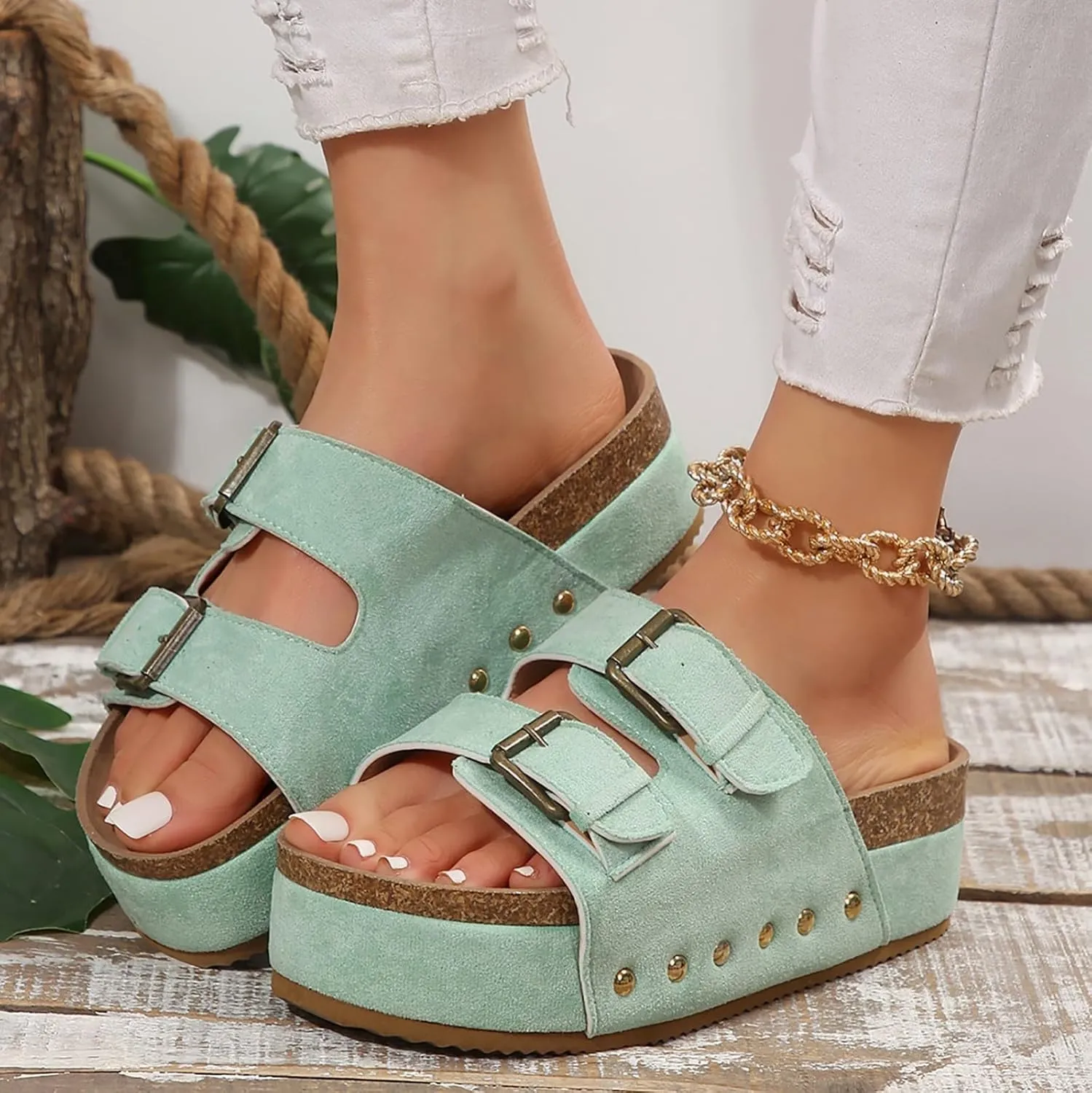 Women's Sandals Womens Casual Slip on Summer Wedge Sandals Summer Shoes Womens Low Wedges Platform Sandals