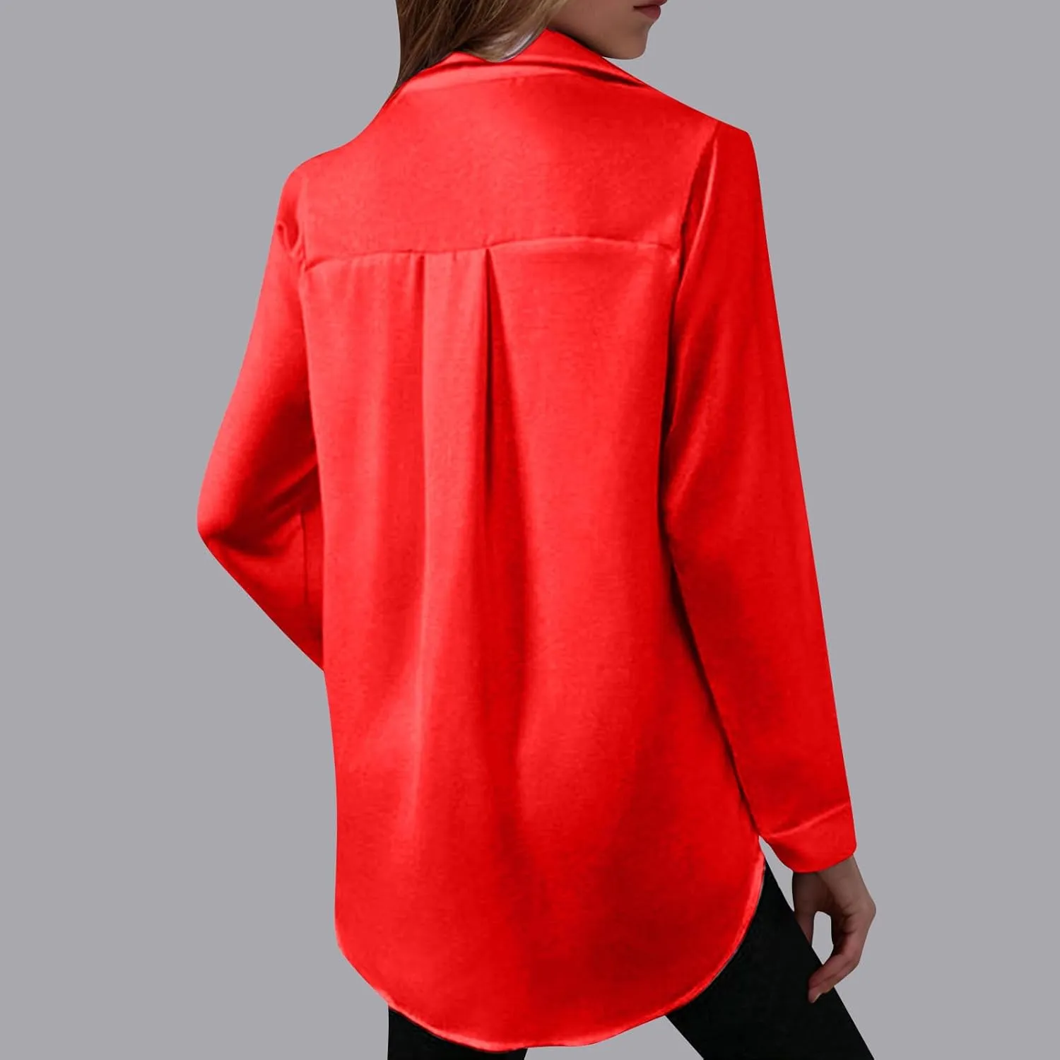 Womens Satin Polo Shirt Long Sleeve V Neck Dress Shirts Casual Loose Work Blouse Tops 2024 Trendy Fall Outfits