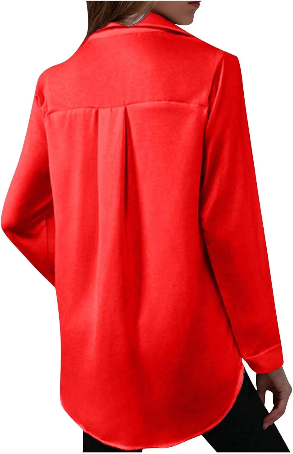 Womens Satin Polo Shirt Long Sleeve V Neck Dress Shirts Casual Loose Work Blouse Tops 2024 Trendy Fall Outfits