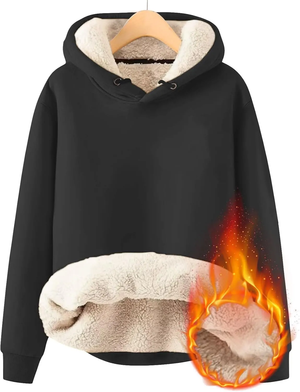 Womens Sherpa Lined Hoodie Casual Long Sleeve Pullover Thermal Fleece Hooded Sweatshirt