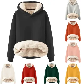 Womens Sherpa Lined Hoodie Casual Long Sleeve Pullover Thermal Fleece Hooded Sweatshirt