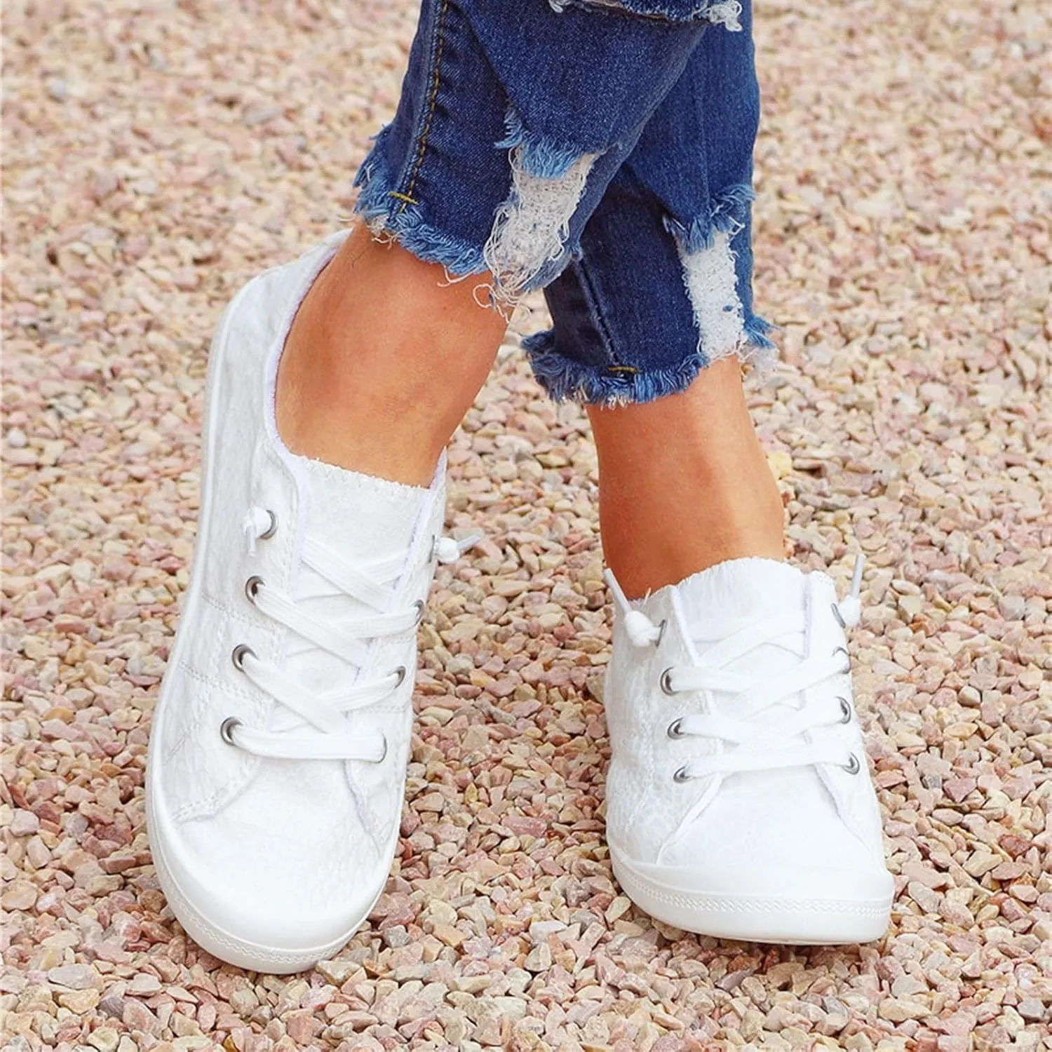 Womens Shoes Summer Sneakers for Women 2024 Trendy Lace Up Closed Toe Tennis Shoes Womens Flat Sneakers Casual Slip On Loafer