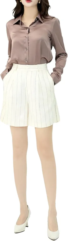 Womens Shorts 2025 Dressy High Rise Elastic Waist Pockets Mid Length Womens Dress Shorts Summer Casual Wear