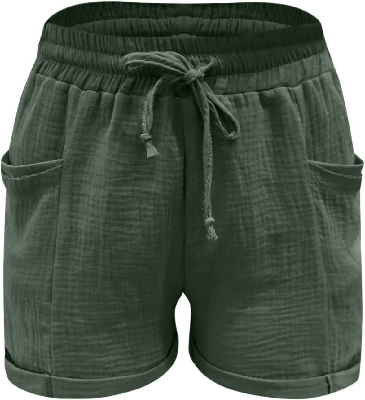 Womens Shorts for Summer Casual Linen Shorts Drawstring Elastic Waist Shorts with Pockets Comfy Bermuda Shorts Workout Shorts