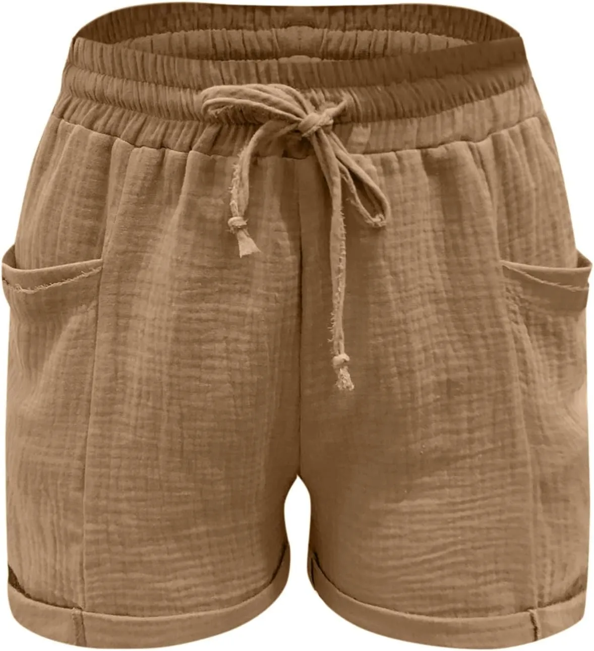 Womens Shorts for Summer Casual Linen Shorts Drawstring Elastic Waist Shorts with Pockets Comfy Bermuda Shorts Workout Shorts